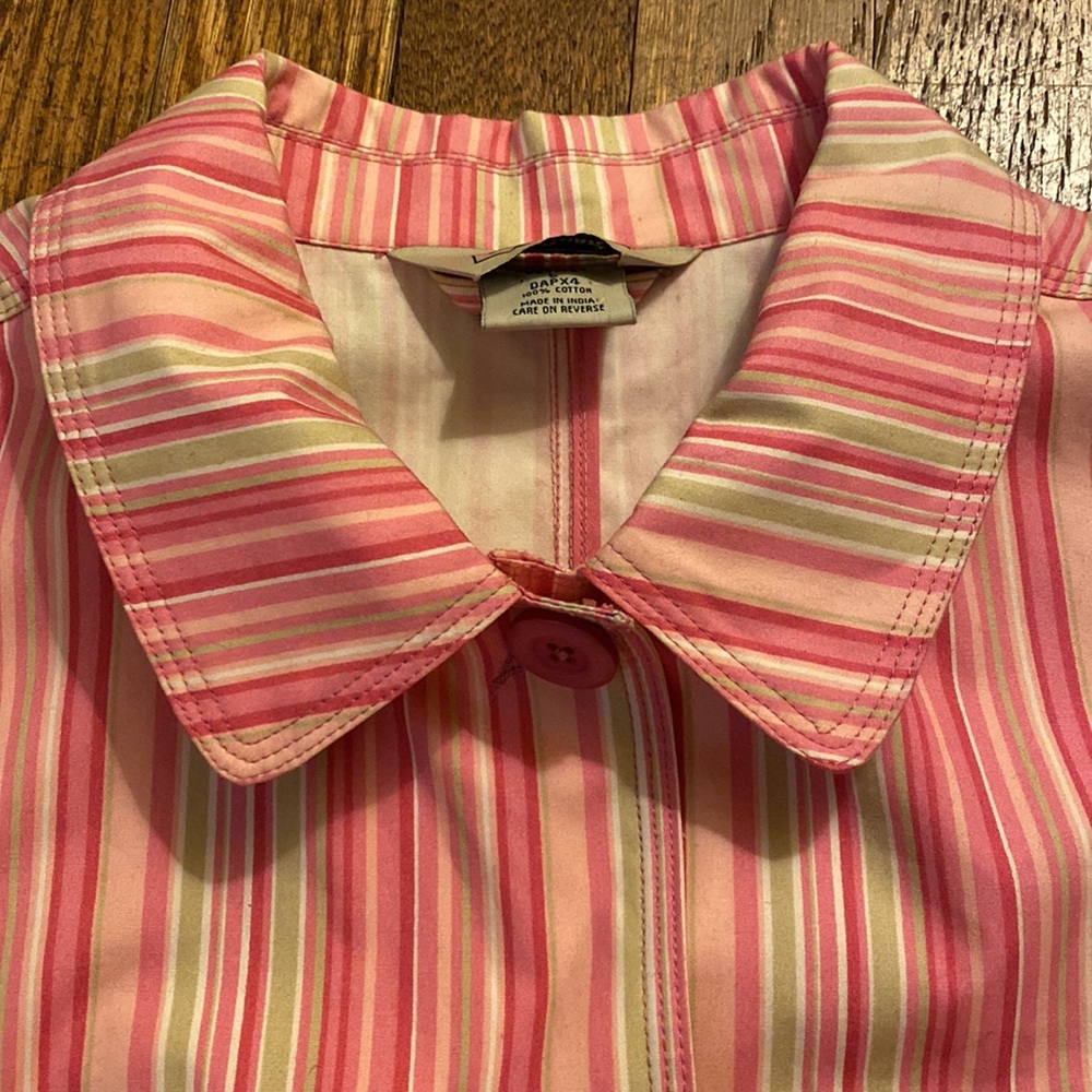 L.L. Bean coat mackintosh pink stripe L Petite preppy colorful - Picture 3 of 13